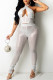 White Sexy Patchwork Hollowed Out Sequins Backless Halter Sleeveless Two Pieces
