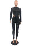 Coffee Fashion Casual Patchwork Asymmetrical O Neck Long Sleeve Two Pieces