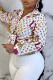 White Fashion Casual Print Basic Turndown Collar Tops