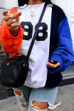 Blue Casual Print Patchwork O Neck Tops