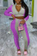 Purple Fashion Casual Print Patchwork Zipper Collar Long Sleeve Two Pieces
