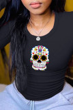 White Casual Party Print Patchwork O Neck Tops