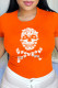 Orange Daily Party Print Patchwork O Neck T-Shirts