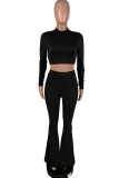 Pink Fashion Casual Solid Basic O Neck Long Sleeve Two Pieces