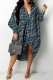 Tibetan Blue Fashion Casual Print Basic Turndown Collar Long Sleeve Shirt Dress