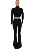Pink Fashion Casual Solid Basic O Neck Long Sleeve Two Pieces