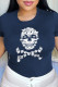 Navy Blue Daily Party Print Patchwork O Neck T-Shirts
