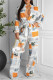 White Fashion Casual Print With Belt Turndown Collar Regular Jumpsuits