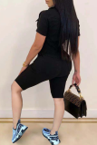 Black Sexy Solid Patchwork Turndown Collar Skinny Rompers