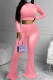Pink Fashion Casual Solid Basic O Neck Long Sleeve Two Pieces