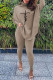 Coffee Casual Print Patchwork Asymmetrical Turtleneck Long Sleeve Two Pieces