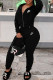 Black Fashion Casual Print Patchwork Hooded Collar Long Sleeve Two Pieces