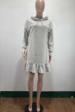 Green Fashion Casual Solid Flounce Hooded Collar Long Sleeve Dresses