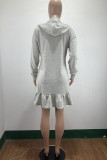 Green Fashion Casual Solid Flounce Hooded Collar Long Sleeve Dresses