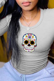 White Casual Party Print Patchwork O Neck Tops