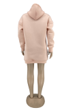 Pink Casual Solid Patchwork Hooded Collar Straight Dresses