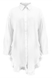 White Fashion Casual Solid Asymmetrical Turndown Collar Shirt Dress