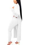 White Fashion Sexy Adult Solid Patchwork Turndown Collar Long Sleeve Regular Sleeve Long Two Pieces