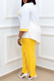 Yellow Fashion Casual Print Patchwork Turndown Collar Long Sleeve Two Pieces