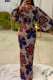 Blue Orange Fashion Print Basic O Neck Lantern Sleeve Long Sleeves Long Dress