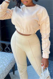 Apricot Fashion Casual Solid Patchwork O Neck Long Sleeve Two Pieces