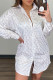 White Fashion Elegant Print Patchwork Turndown Collar Tops