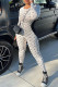 White Fashion Sportswear Print Patchwork O Neck Jumpsuits