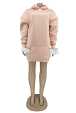Pink Casual Solid Patchwork Hooded Collar Straight Dresses