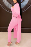 White Fashion Sexy Adult Solid Patchwork Turndown Collar Long Sleeve Regular Sleeve Long Two Pieces