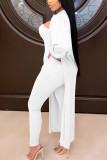 White Fashion Sexy Adult Solid Patchwork Turndown Collar Long Sleeve Regular Sleeve Long Two Pieces