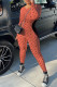 Tangerine Red Fashion Sportswear Print Patchwork O Neck Jumpsuits
