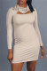 Apricot Fashion Casual Solid Hollowed Out Turtleneck Long Sleeve Dresses