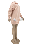 Pink Casual Solid Patchwork Hooded Collar Straight Dresses