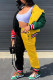 Green Yellow Fashion Casual Patchwork Cardigan Pants Long Sleeve Two Pieces