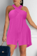 Rose Red Casual Solid Patchwork Halter Loose Rompers