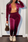 Blue Fashion Casual Solid Basic Zipper Collar Long Sleeve Two Pieces