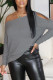 Grey Casual Solid Hollowed Out Patchwork Asymmetrical Oblique Collar Tops