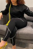 Apricot Fashion Casual Solid Patchwork O Neck Long Sleeve Two Pieces
