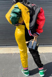 Green Yellow Fashion Casual Patchwork Cardigan Pants Long Sleeve Two Pieces
