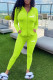 Fluorescent Green Fashion Casual Print Patchwork Hooded Collar Long Sleeve Two Pieces