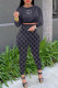 Black Fashion Casual Print Patchwork O Neck Long Sleeve Two Pieces