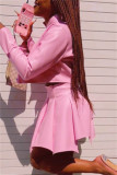 Pink Fashion Sexy Solid Patchwork Cardigan Zipper Collar Long Sleeve Two Pieces