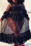 Black Sexy Patchwork Mesh O Neck Cake Skirt Plus Size Dresses