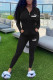 Black Fashion Casual Print Patchwork Hooded Collar Long Sleeve Two Pieces