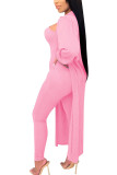 White Fashion Sexy Adult Solid Patchwork Turndown Collar Long Sleeve Regular Sleeve Long Two Pieces