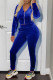 Blue Fashion Casual Solid Basic Zipper Collar Long Sleeve Two Pieces