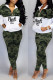 Green Casual Print Patchwork Zipper Collar Long Sleeve Two Pieces
