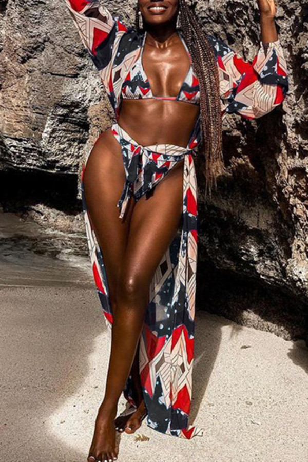Black Fashion Sexy Print Basic Swimwears Set