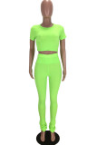 Pink Fashion Casual Solid Basic O Neck Short Sleeve Two Pieces