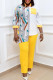 Yellow Fashion Casual Print Patchwork Turndown Collar Long Sleeve Two Pieces
